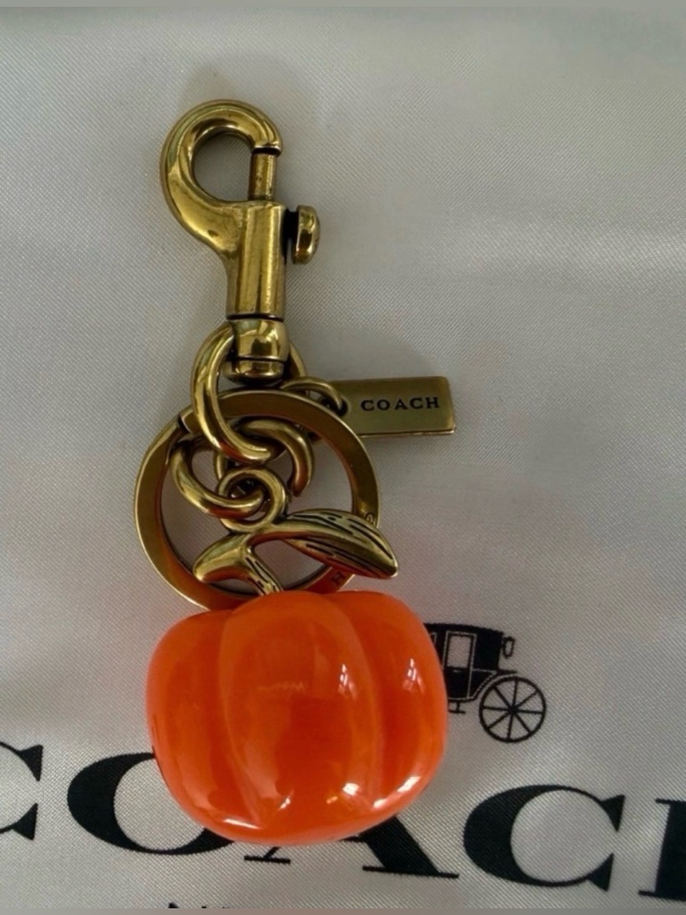 COACH Gold-Tone Key Ring with Orange Pumpkin Charm